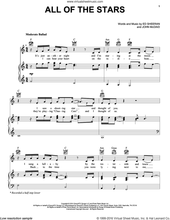 All Of The Stars sheet music for voice, piano or guitar by Ed Sheeran and John McDaid, intermediate skill level