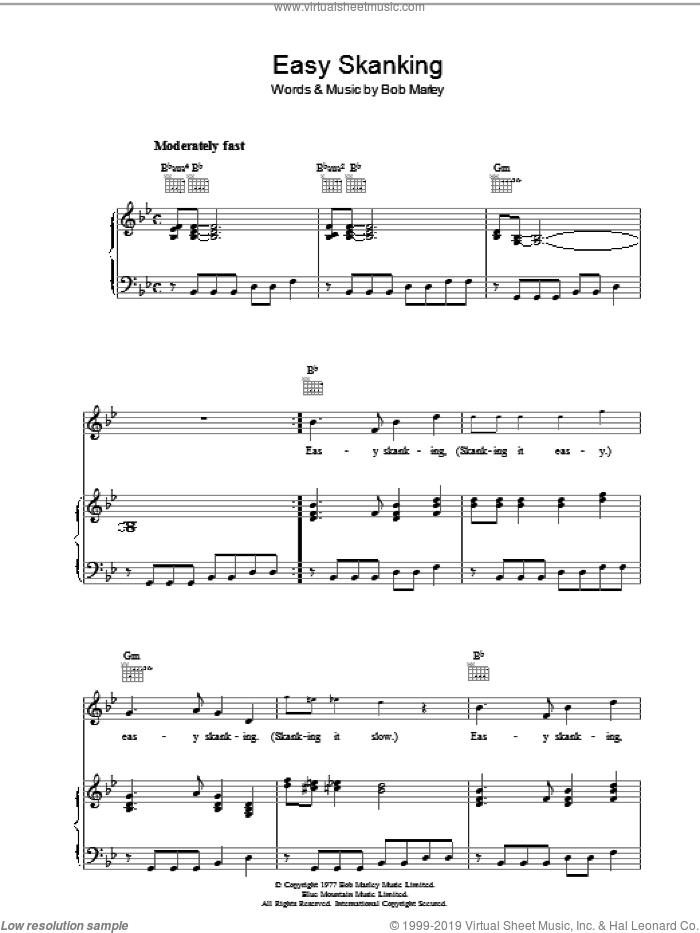 Easy Skanking sheet music for voice, piano or guitar by Bob Marley, intermediate skill level