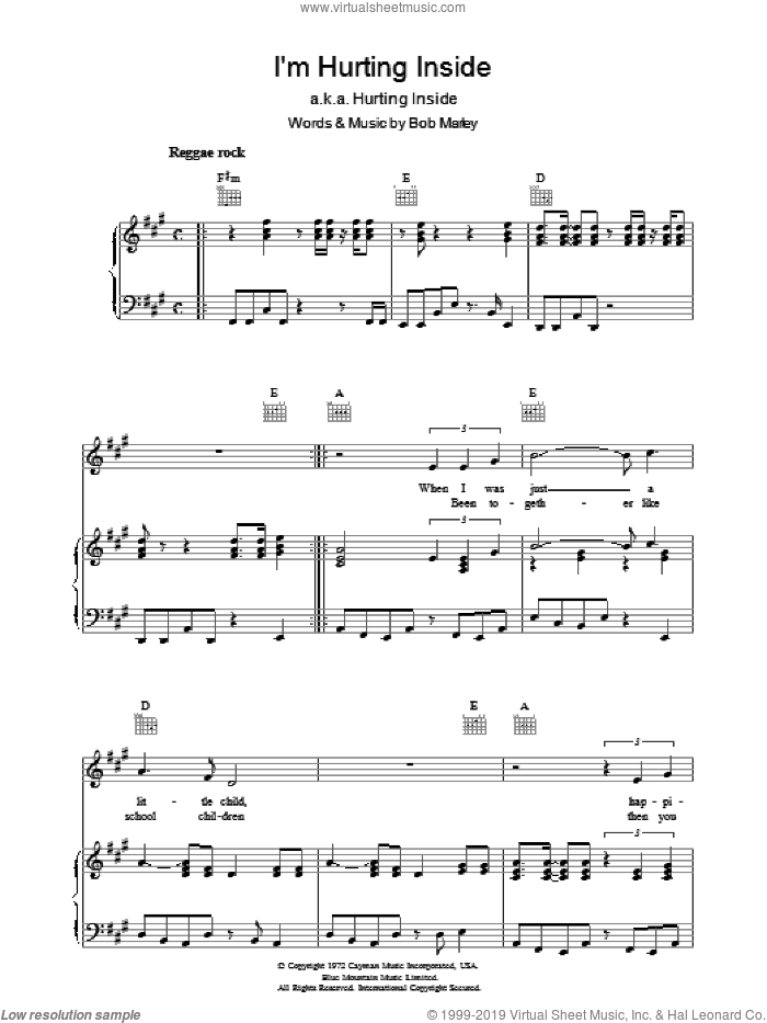 I'm Hurting Inside sheet music for voice, piano or guitar by Bob Marley, intermediate skill level