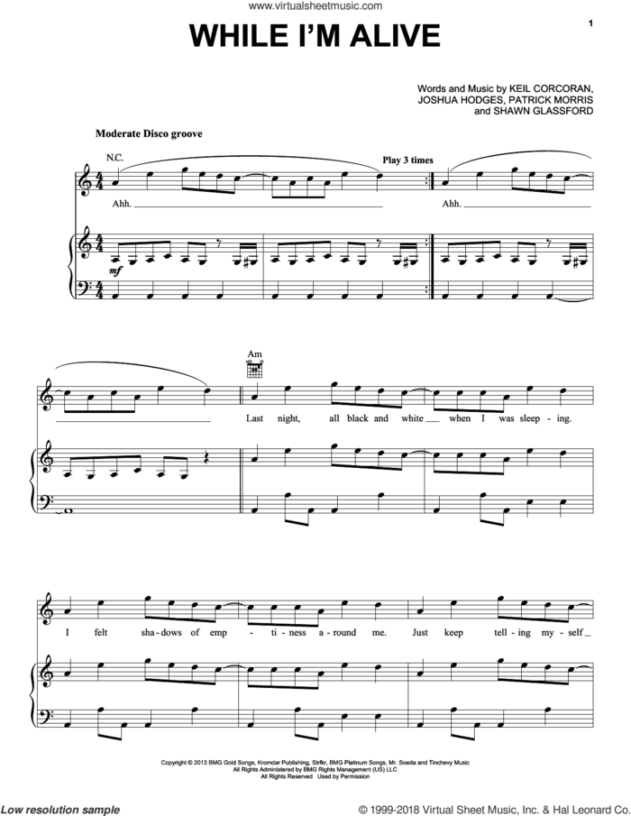 While I'm Alive sheet music for voice, piano or guitar by Strfkr, Joshua Hodges, Keil Corcoran, Patrick Morris and Shawn Glassford, intermediate skill level