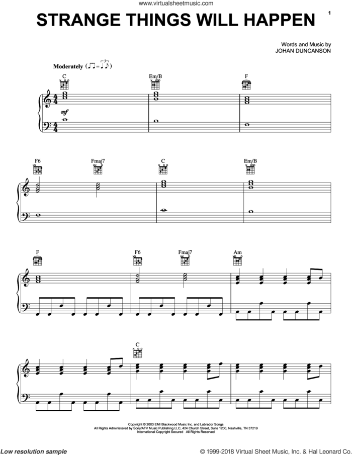 Strange Things Will Happen sheet music for voice, piano or guitar by The Radio Dept. and Johan Duncanson, intermediate skill level