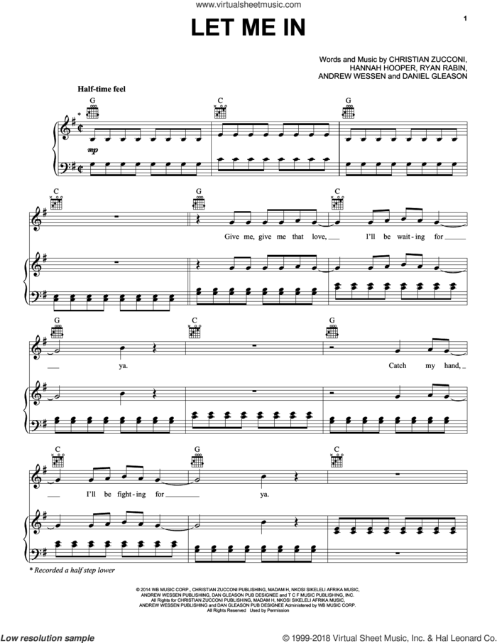 Let Me In sheet music for voice, piano or guitar by Grouplove, Andrew Wessen, Christian Zucconi, Daniel Gleason, Hannah Hooper and Ryan Rabin, intermediate skill level