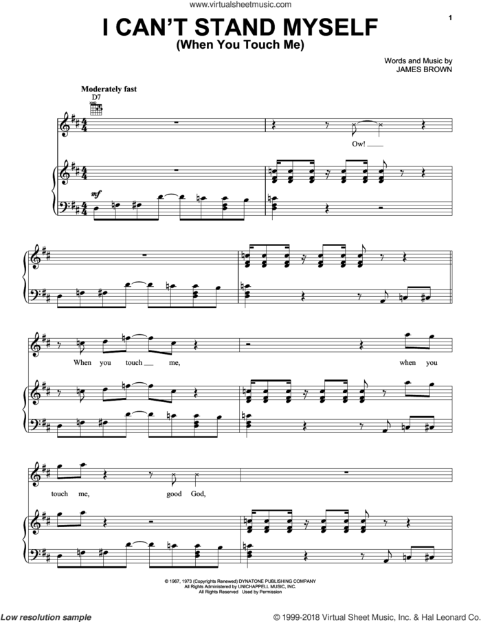 I Can't Stand Myself (When You Touch Me) sheet music for voice, piano or guitar by James Brown, intermediate skill level