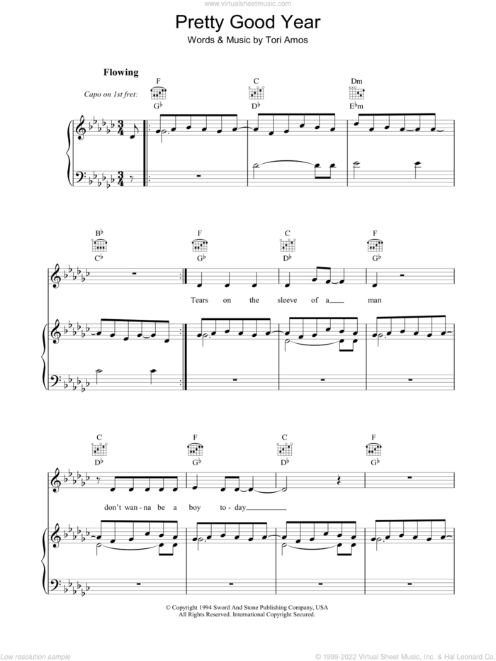 Pretty Good Year sheet music for voice, piano or guitar by Tori Amos, intermediate skill level