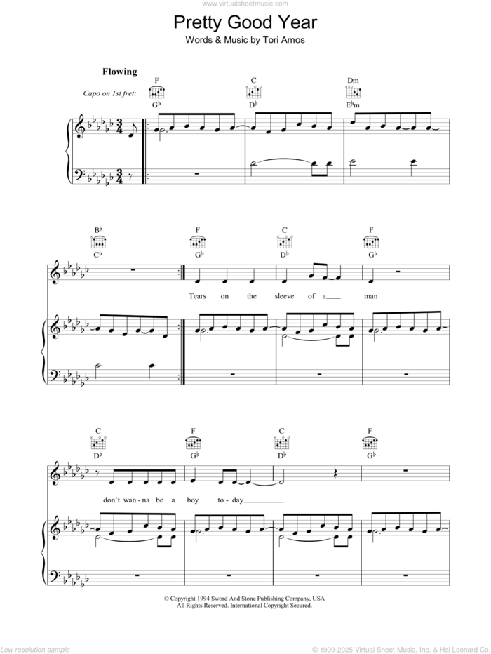 Pretty Good Year sheet music for voice, piano or guitar by Tori Amos, intermediate skill level