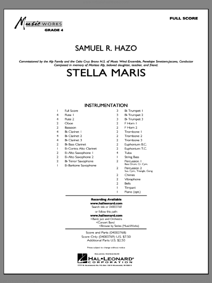 Stella Maris (COMPLETE) sheet music for concert band by Samuel R. Hazo, intermediate skill level