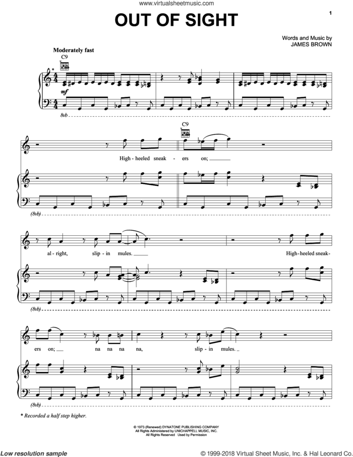 Out Of Sight sheet music for voice, piano or guitar by James Brown, intermediate skill level
