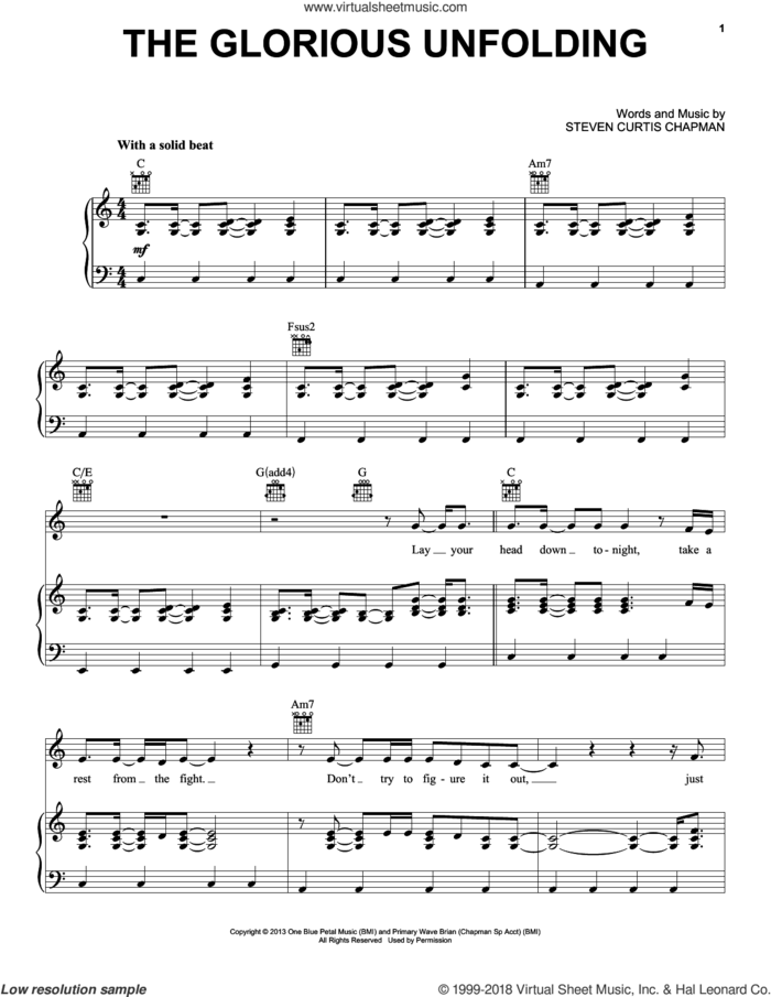 The Glorious Unfolding sheet music for voice, piano or guitar by Steven Curtis Chapman, intermediate skill level