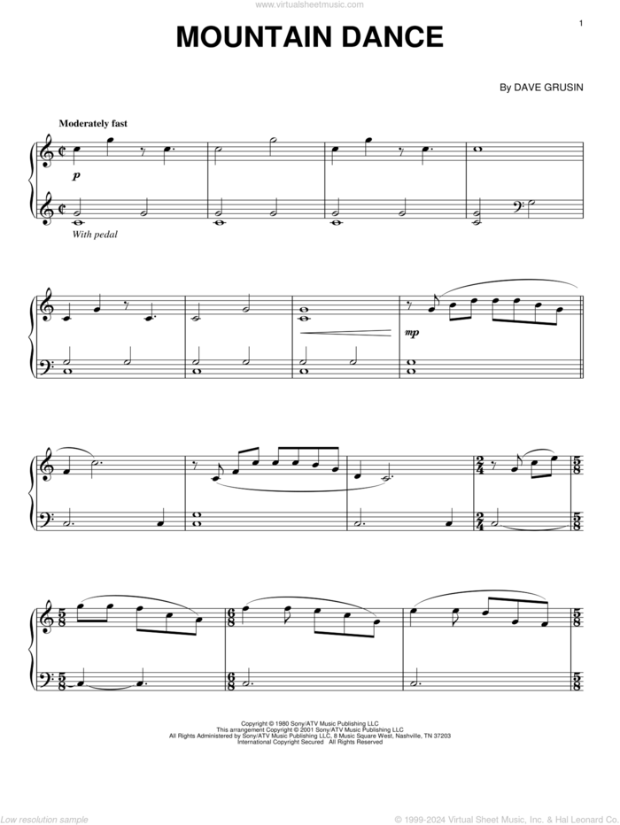 Mountain Dance (arr. Larry Moore) sheet music for piano solo by Dave Grusin, intermediate skill level