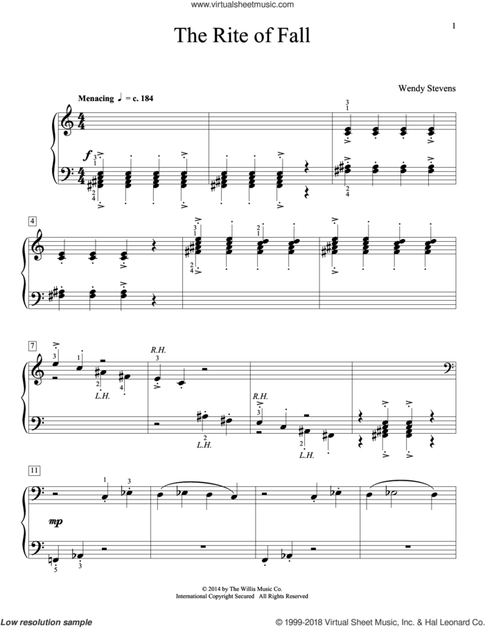 The Rite Of Fall sheet music for piano solo (elementary) by Wendy Stevens, beginner piano (elementary)