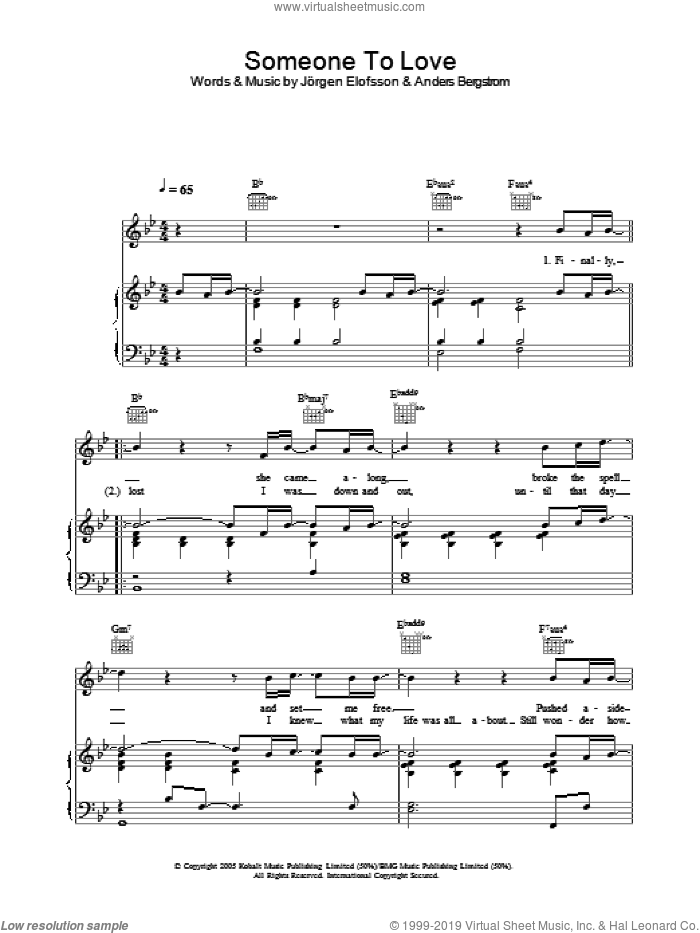Someone To Love sheet music for voice, piano or guitar by Shayne Ward, Anders Bergstrom and Jorgen Elofsson, intermediate skill level