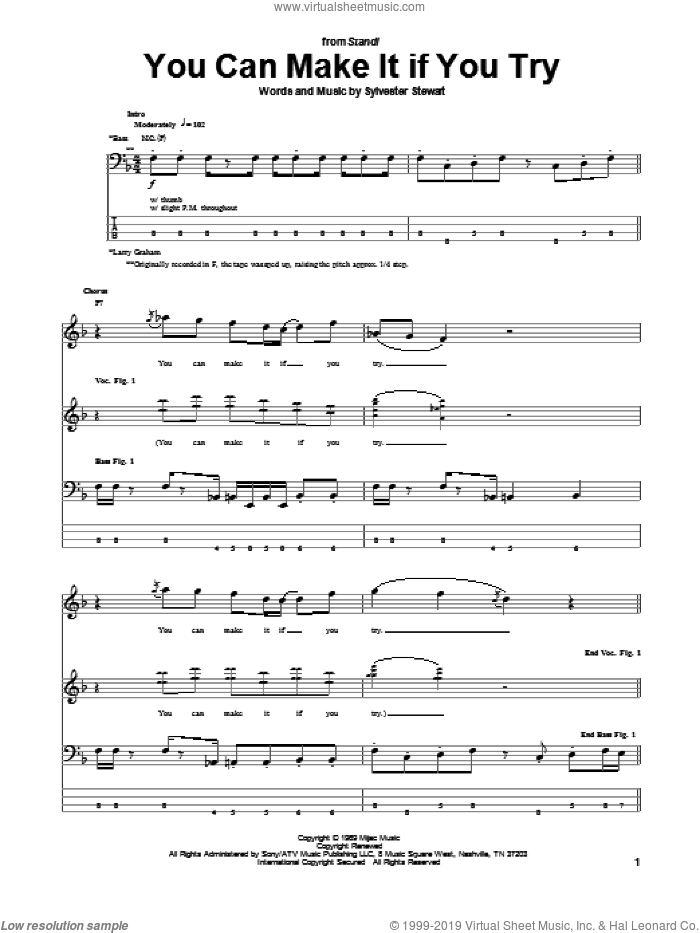 You Can Make It If You Try sheet music for bass (tablature) (bass guitar) by Sly & The Family Stone, Sly And The Family Stone and Sylvester Stewart, intermediate skill level