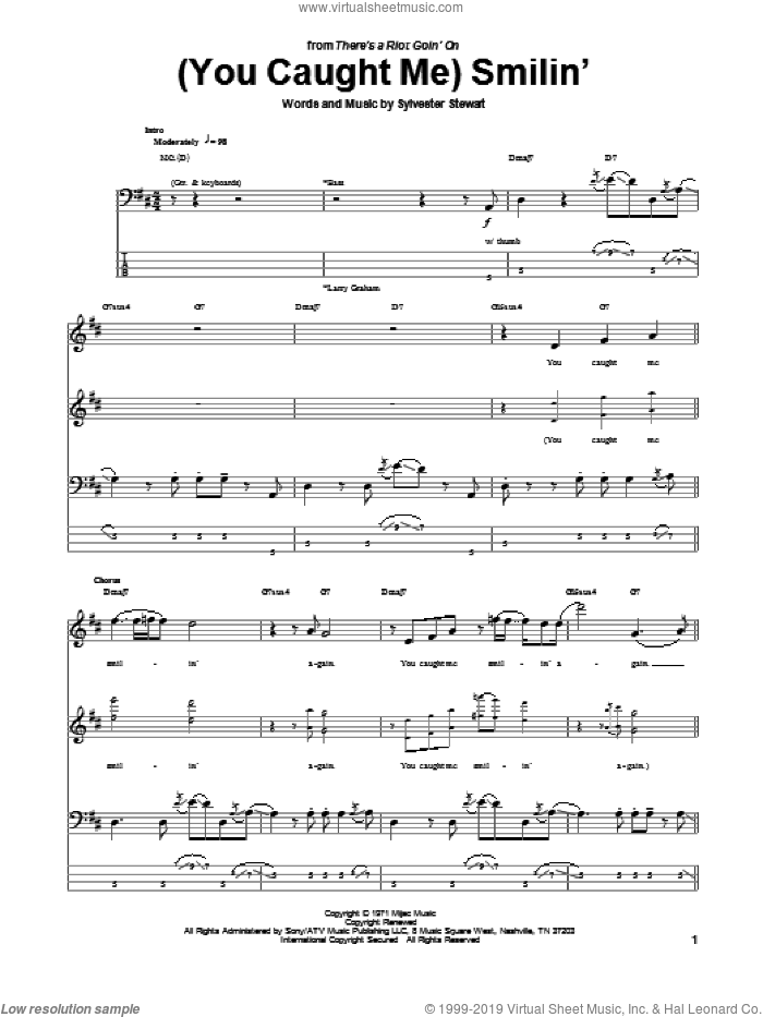(You Caught Me) Smilin' sheet music for bass (tablature) (bass guitar) by Sly & The Family Stone, Sly And The Family Stone and Sylvester Stewart, intermediate skill level