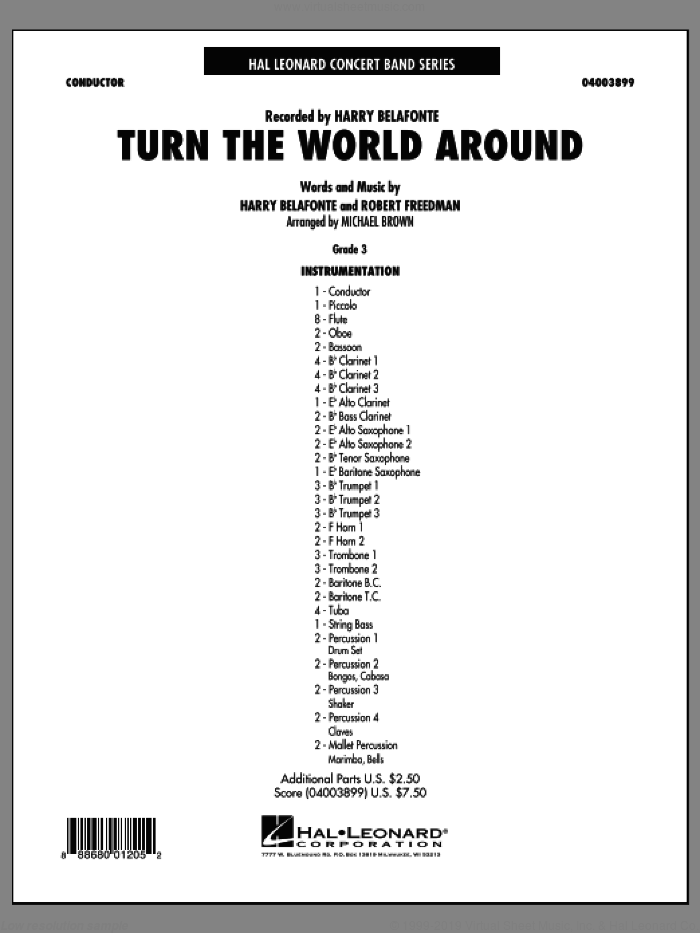 Turn the World Around (COMPLETE) sheet music for concert band by Michael Brown, Harry Belafonte and Robert Freedman, intermediate skill level