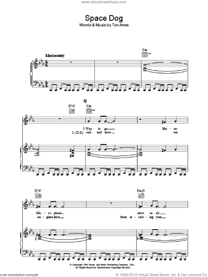 Space Dog sheet music for voice, piano or guitar by Tori Amos, intermediate skill level