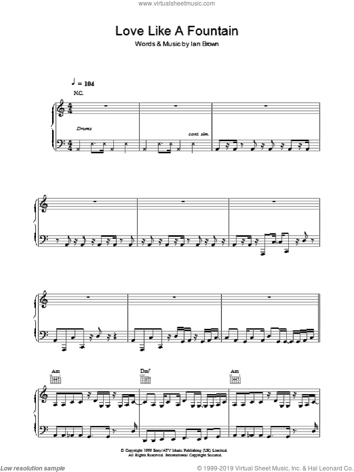 Love Like A Fountain sheet music for voice, piano or guitar by Ian Brown, intermediate skill level