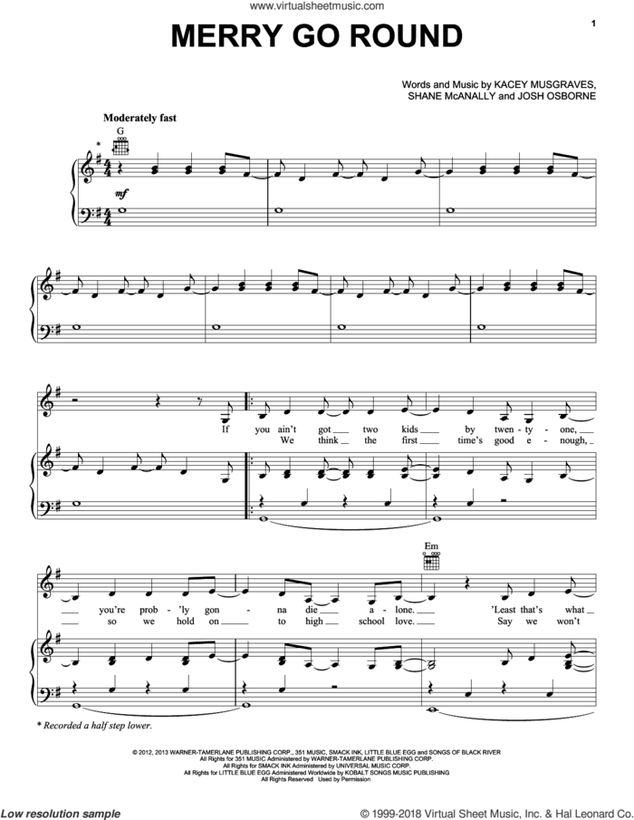 Merry Go Round sheet music for voice, piano or guitar by Kacey Musgraves, Josh Osborne and Shane McAnally, intermediate skill level