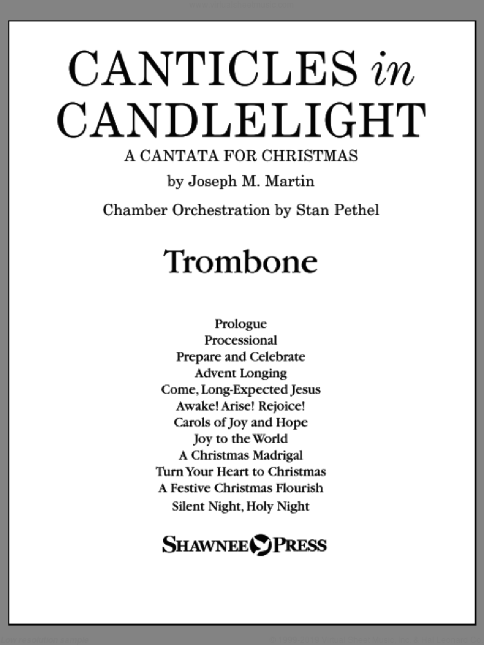 Canticles in Candlelight sheet music for orchestra/band (trombone) by Joseph M. Martin, 15th Century French Melody, Henry S. Coffin (v. 3,4), John M. Neale (v. 1,2), Miscellaneous and Thomas Helmore, intermediate skill level