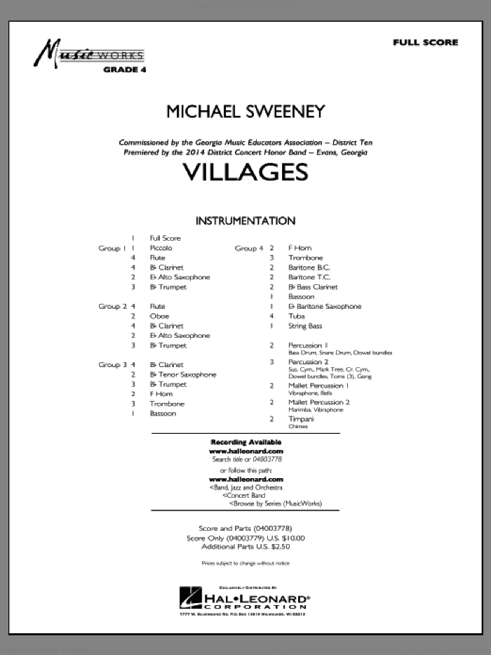 Villages (COMPLETE) sheet music for concert band by Michael Sweeney, intermediate skill level