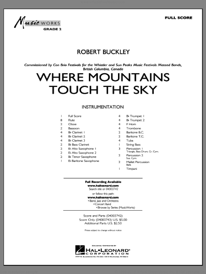 Where Mountains Touch the Sky (COMPLETE) sheet music for concert band by Robert Buckley, intermediate skill level