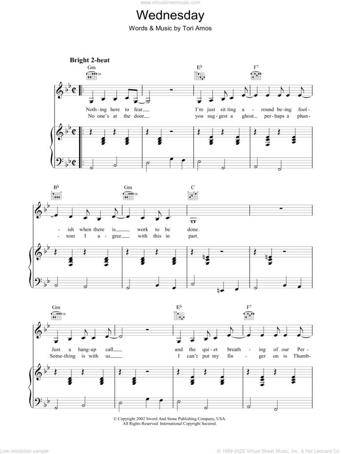 Wednesday sheet music for voice, piano or guitar by Tori Amos, intermediate skill level