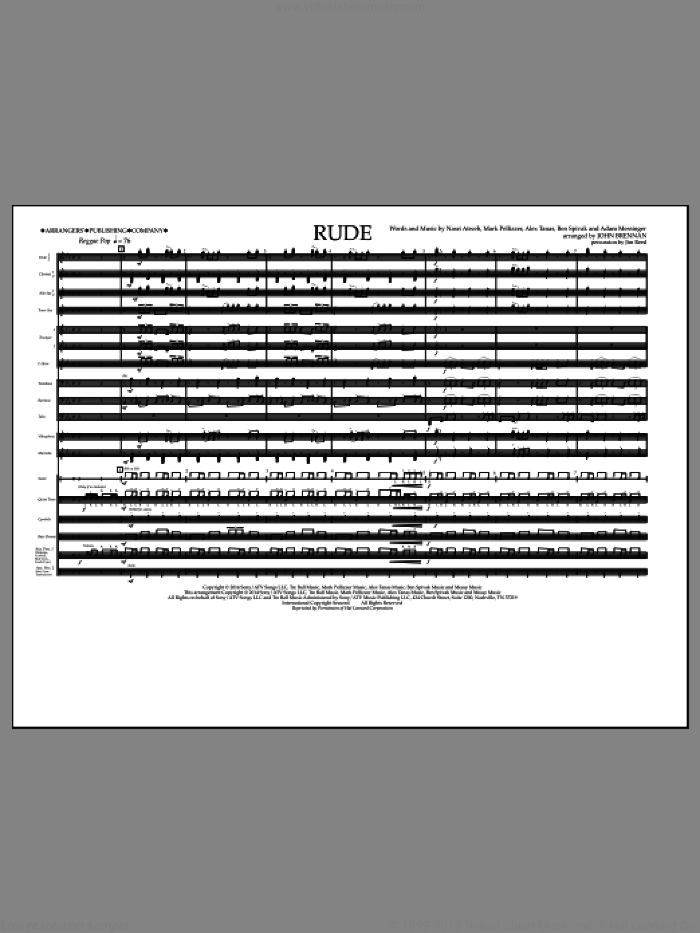 Rude (COMPLETE) sheet music for marching band by MAGIC!, Adam Messinger, Alex Tanas, Ben Spivak, John Brennan, Mark Pellizzer and Nasri Atweh, intermediate skill level