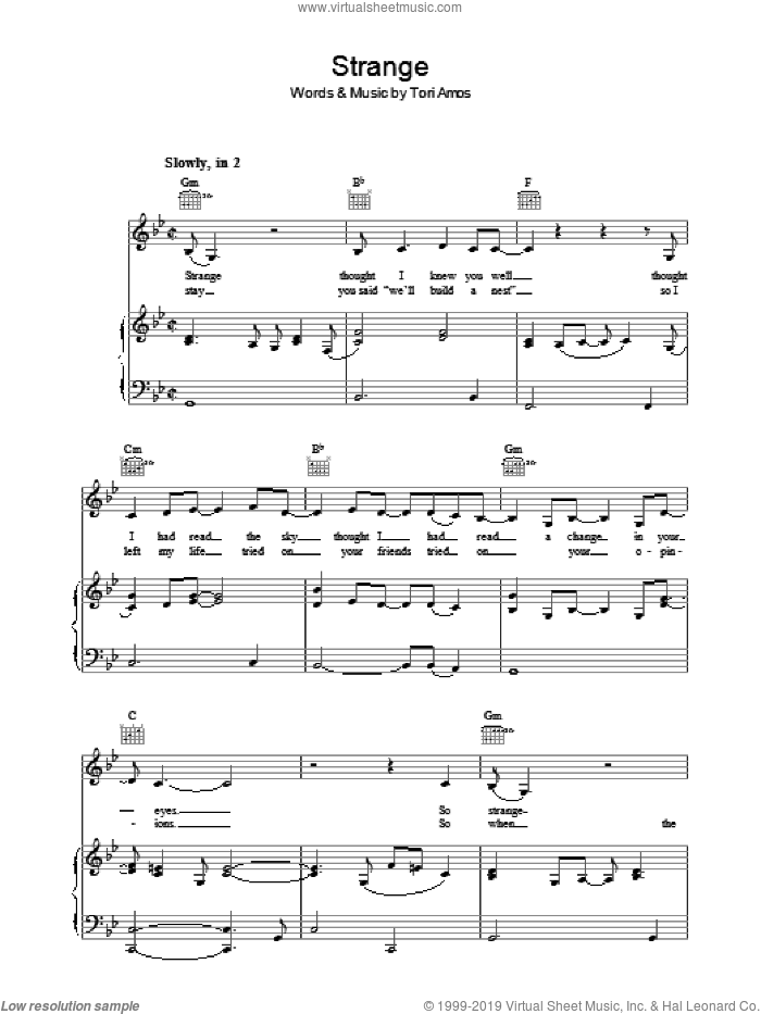 Strange sheet music for voice, piano or guitar by Tori Amos, intermediate skill level