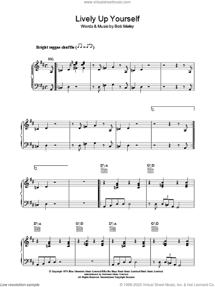 Lively Up Yourself sheet music for voice, piano or guitar by Bob Marley, intermediate skill level