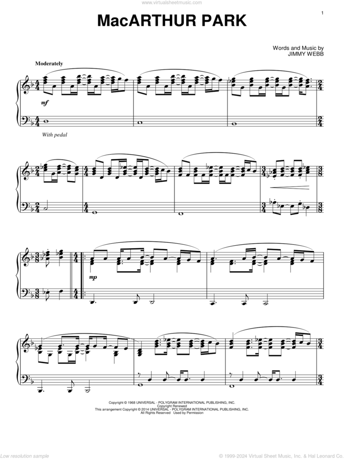 MacArthur Park sheet music for piano solo by Donna Summer, Richard Harris and Jimmy Webb, intermediate skill level