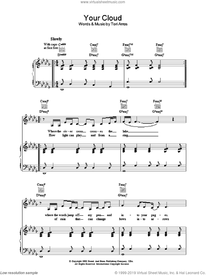 Your Cloud sheet music for voice, piano or guitar by Tori Amos, intermediate skill level