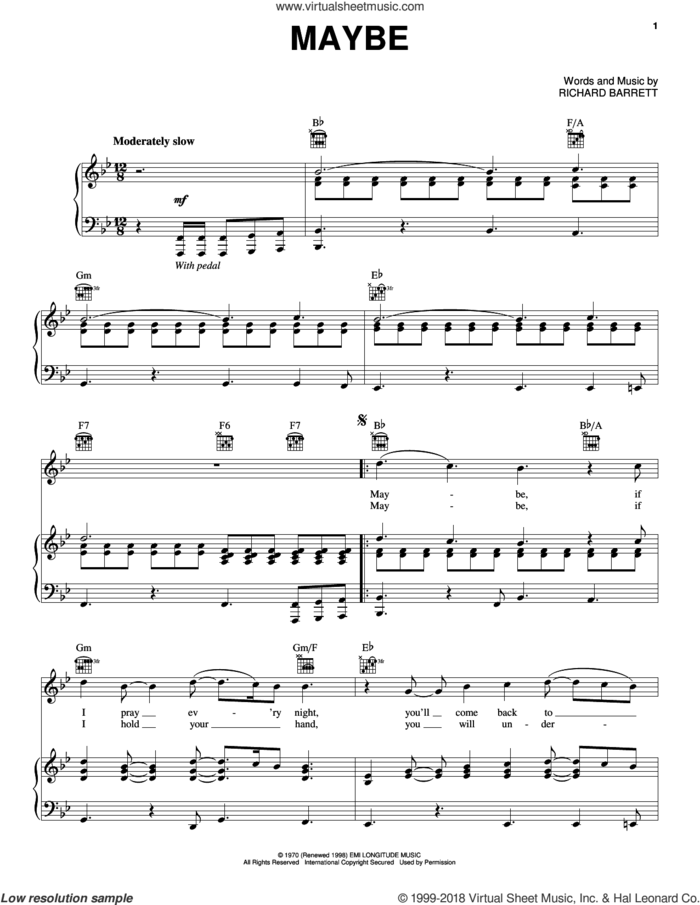Maybe sheet music for voice, piano or guitar by The Chantels and Richard Barrett, intermediate skill level