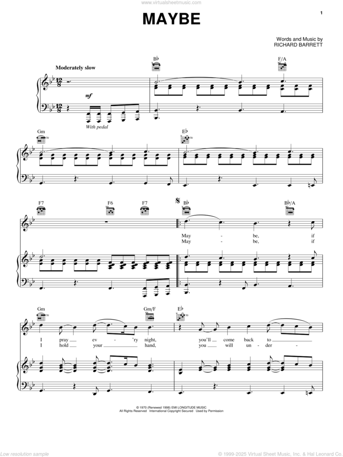 Maybe sheet music for voice, piano or guitar by The Chantels and Richard Barrett, intermediate skill level