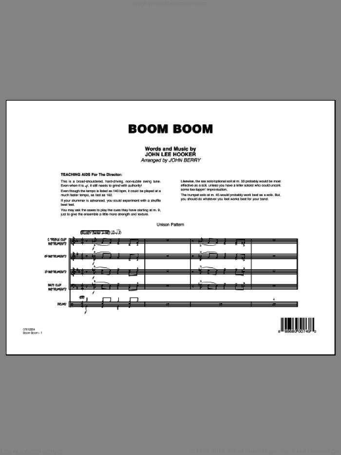 Boom Boom (COMPLETE) sheet music for jazz band by Eric Clapton, Big Head Todd & The Monsters, John Berry, John Lee Hooker and The Animals, intermediate skill level