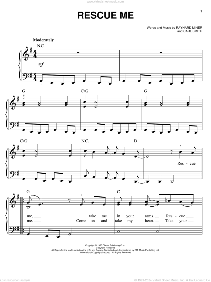 Rescue Me, (easy) sheet music for piano solo by Fontella Bass, Carl Smith and Raynard Miner, easy skill level