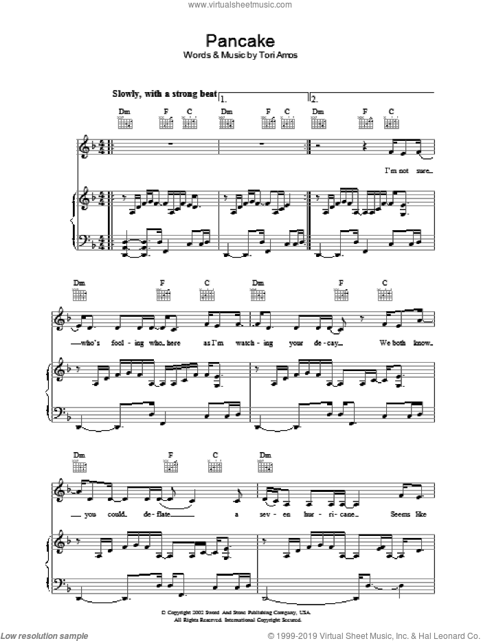 Pancake sheet music for voice, piano or guitar by Tori Amos, intermediate skill level