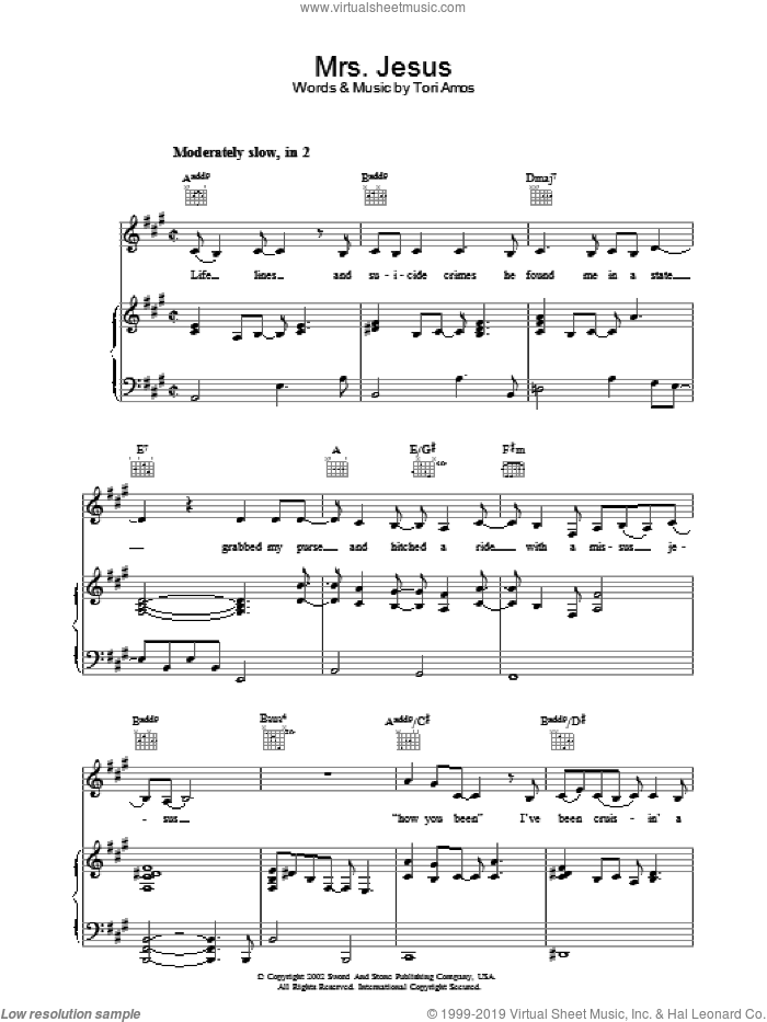 Mrs. Jesus sheet music for voice, piano or guitar by Tori Amos, intermediate skill level