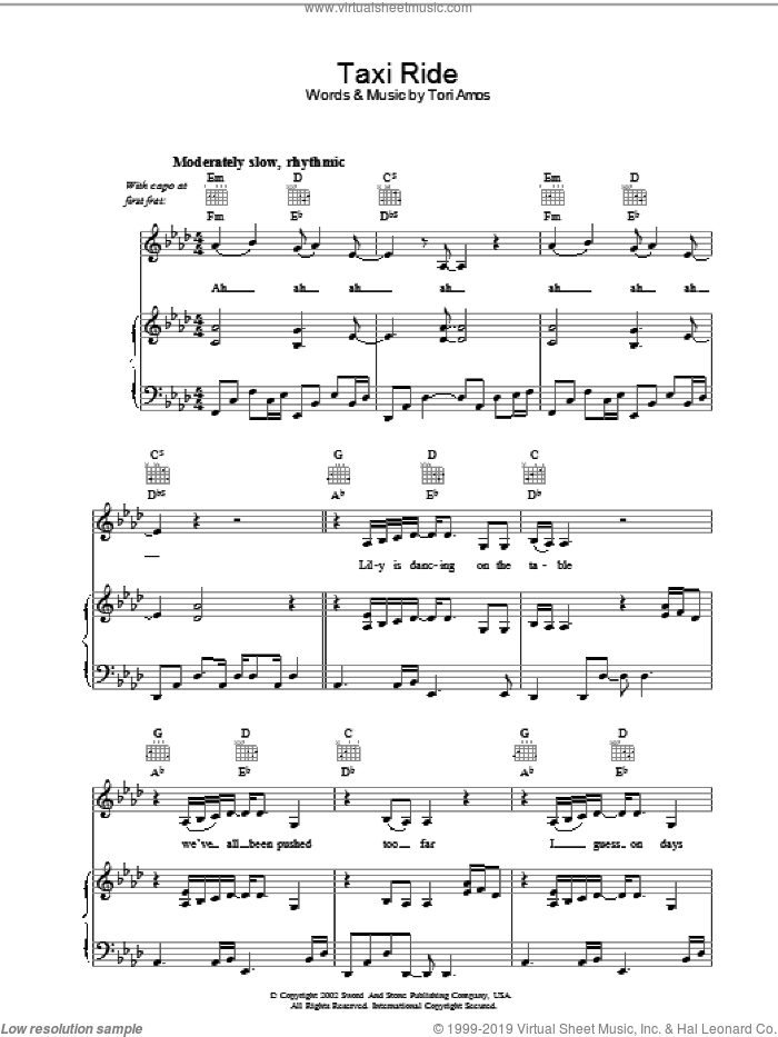 Taxi Ride sheet music for voice, piano or guitar by Tori Amos, intermediate skill level