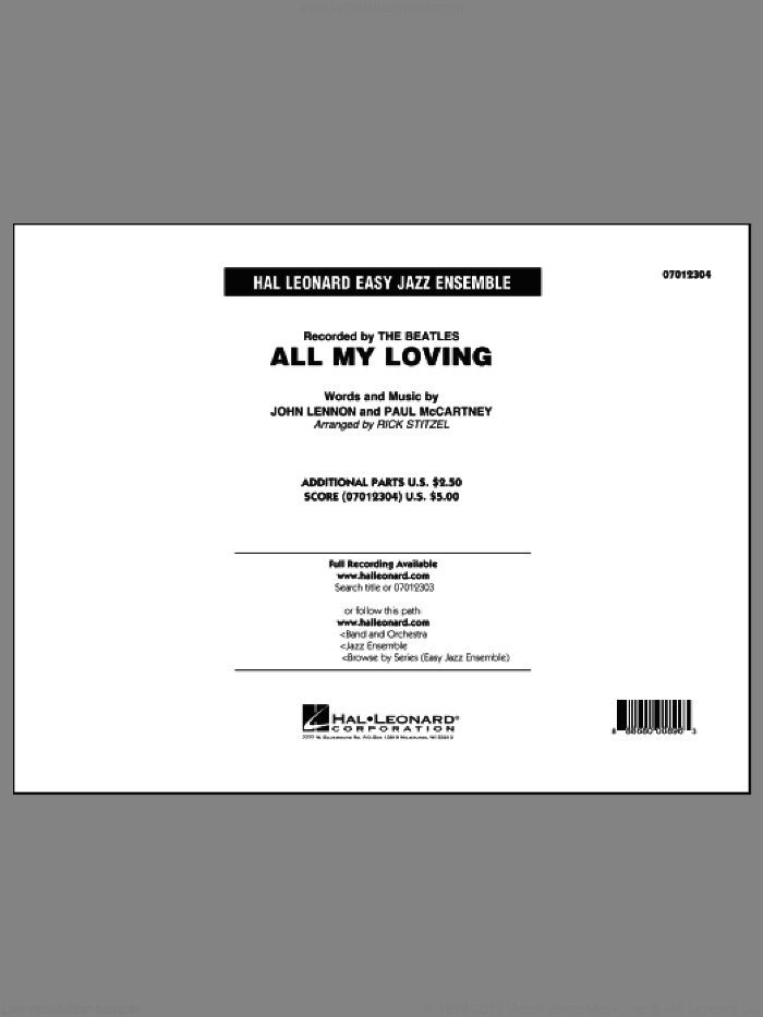 All My Loving (COMPLETE) sheet music for jazz band by The Beatles, John Lennon, Paul McCartney, Rick Stitzel and The Hollyridge Strings, intermediate skill level