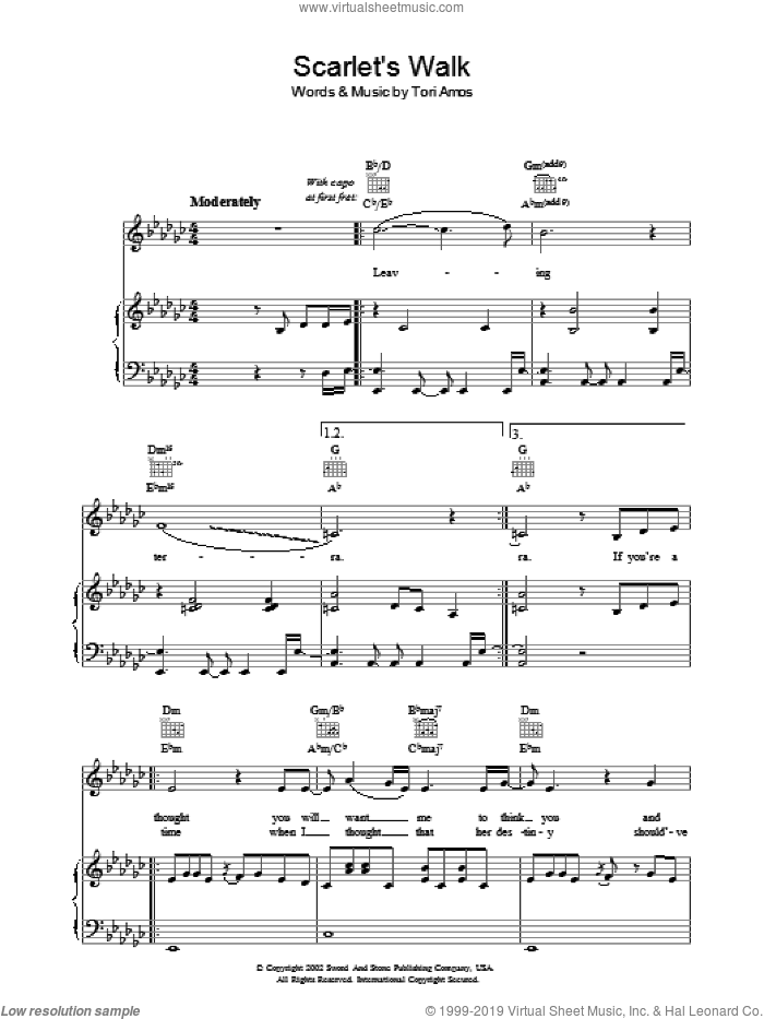 Scarlet's Walk sheet music for voice, piano or guitar by Tori Amos, intermediate skill level