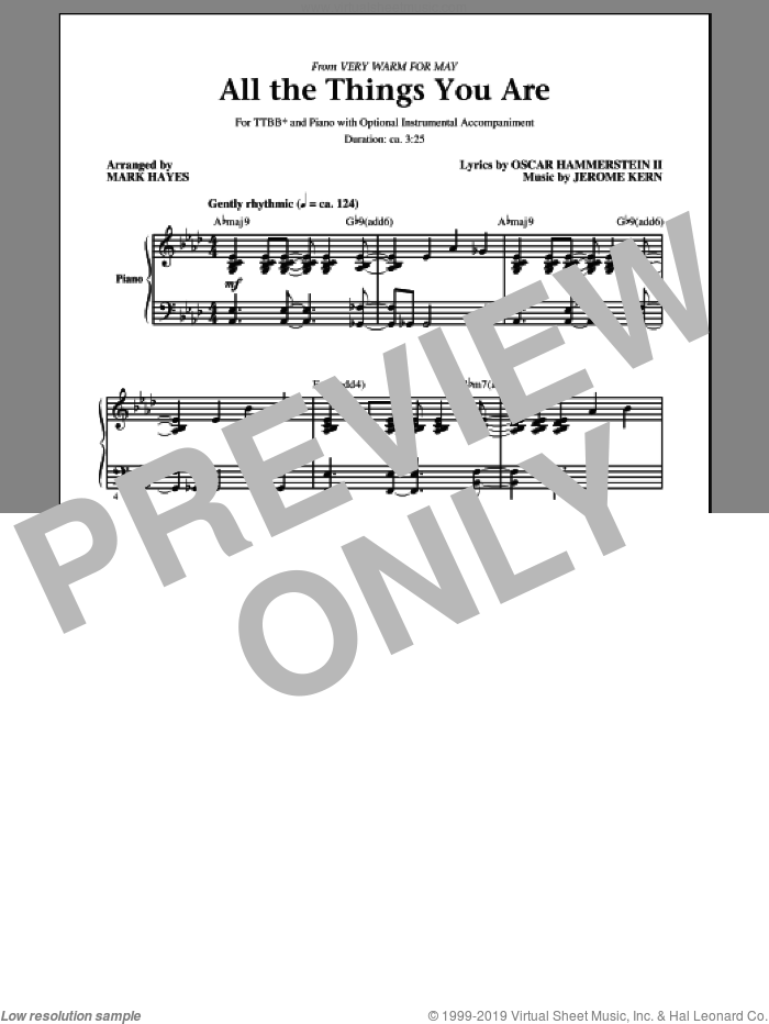 All The Things You Are sheet music for choir (TTBB: tenor, bass) by Oscar II Hammerstein, Mark Hayes and Jerome Kern, intermediate skill level