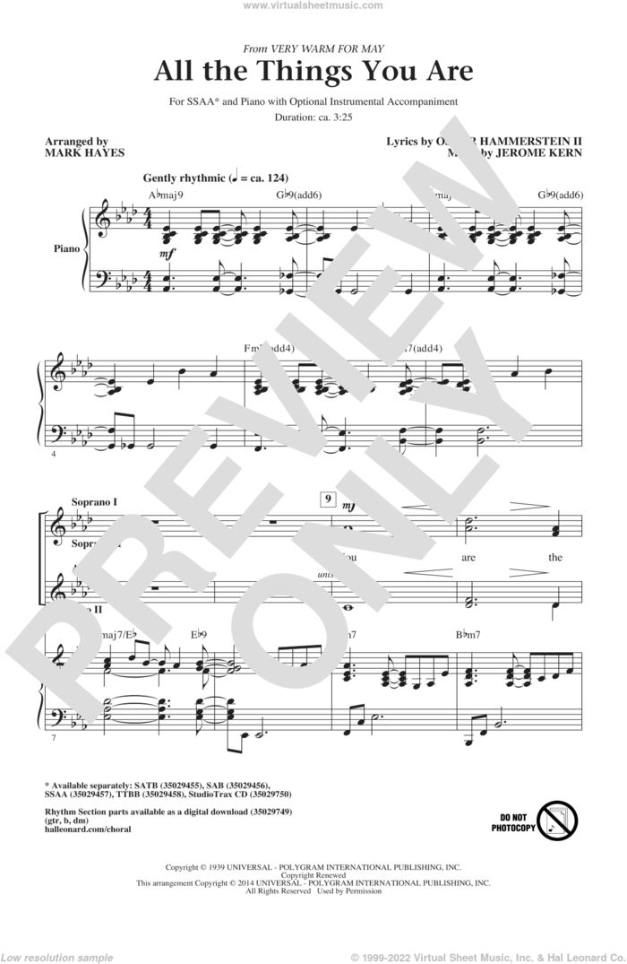 All The Things You Are sheet music for choir (SSA: soprano, alto) by Oscar II Hammerstein, Mark Hayes and Jerome Kern, intermediate skill level