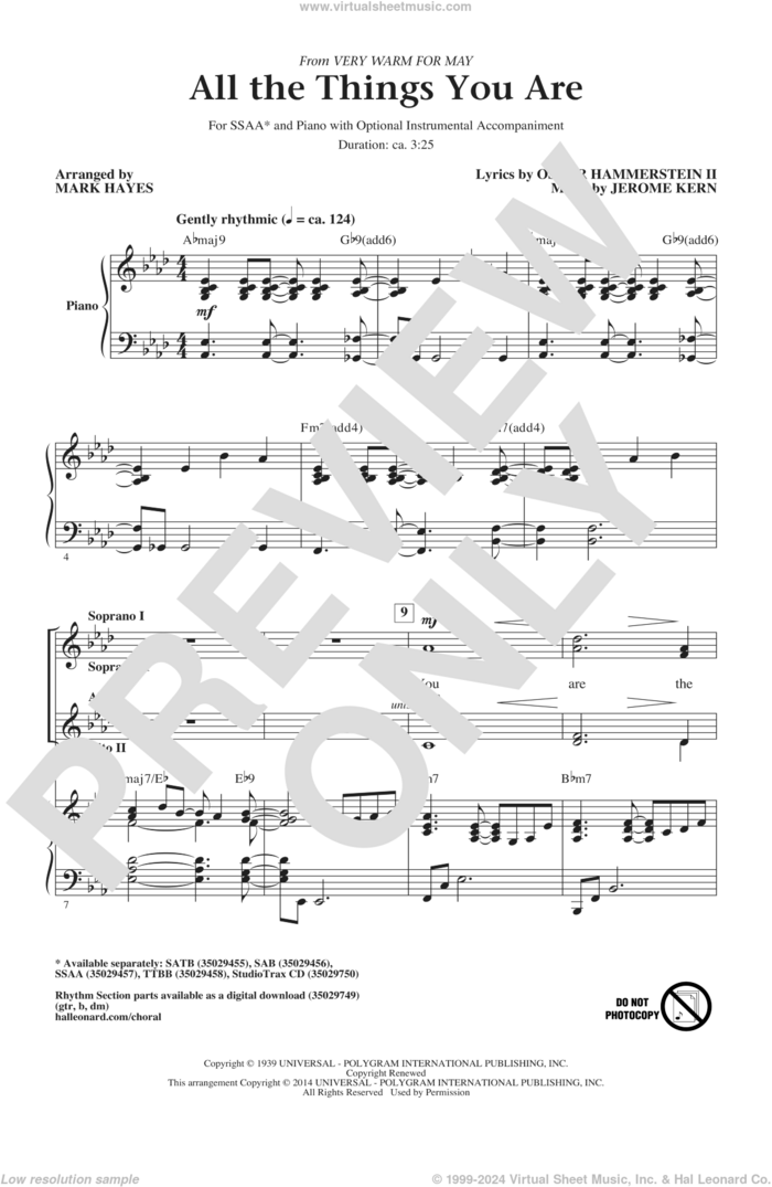 All The Things You Are sheet music for choir (SSA: soprano, alto) by Oscar II Hammerstein, Mark Hayes and Jerome Kern, intermediate skill level