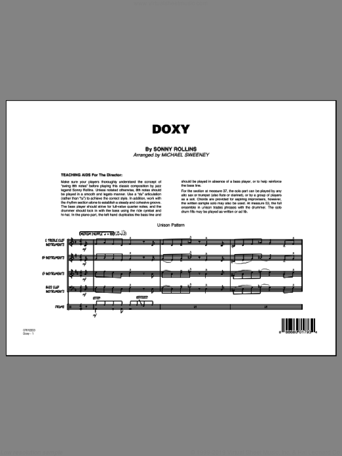 Doxy (COMPLETE) sheet music for jazz band by Michael Sweeney and Sonny Rollins, intermediate skill level