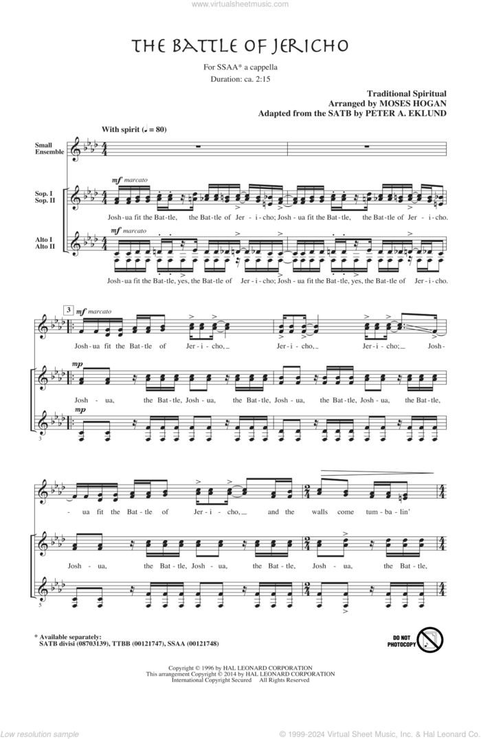 Joshua (Fit The Battle Of Jericho) sheet music for choir (SSA: soprano, alto) by Moses Hogan and Peter Eklund, intermediate skill level