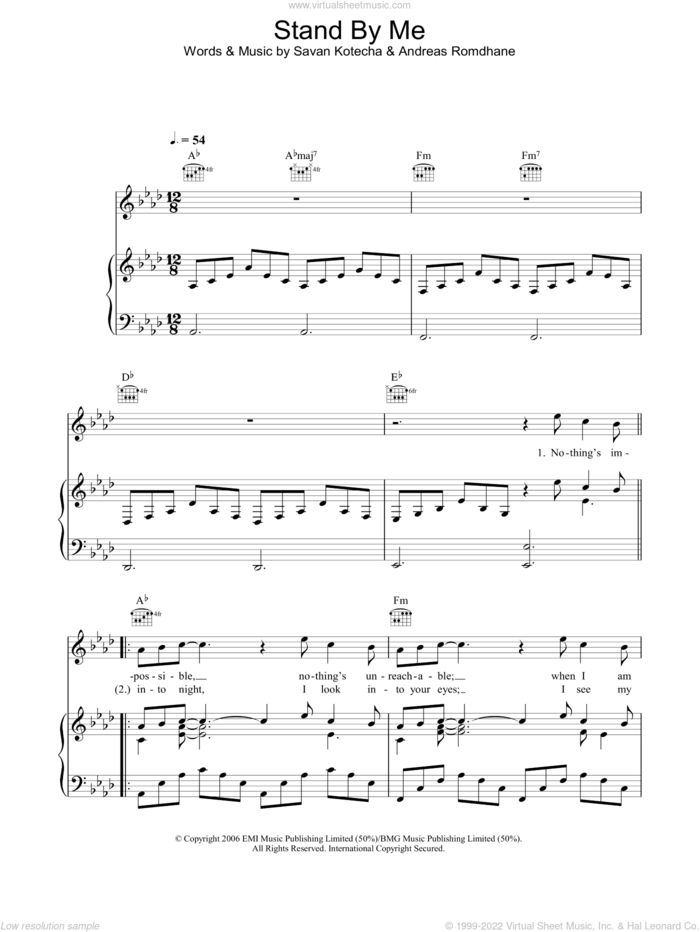 Stand By Me sheet music for voice, piano or guitar by Shayne Ward, Andreas Romdhane and Savan Kotecha, intermediate skill level