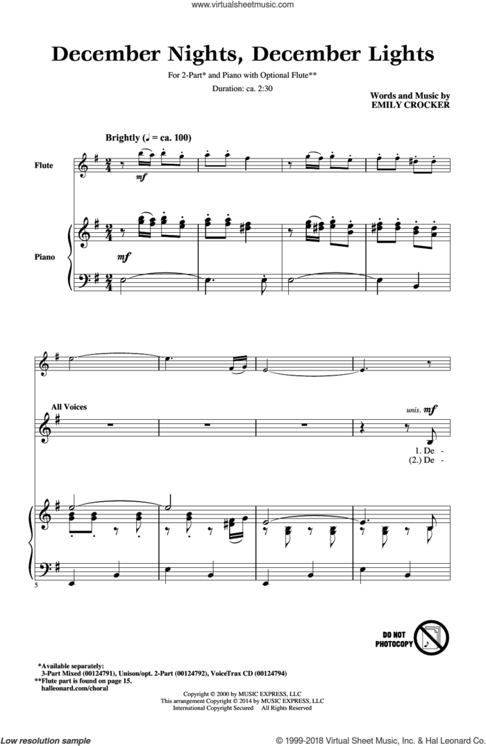 December Nights, December Lights sheet music for choir (Unison) by Emily Crocker, intermediate skill level
