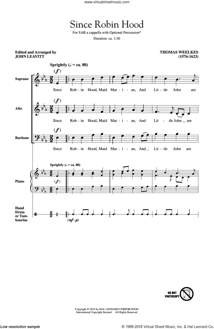 Since Robin Hood sheet music for choir (SAB: soprano, alto, bass) by Thomas Weelkes and John Leavitt, intermediate skill level