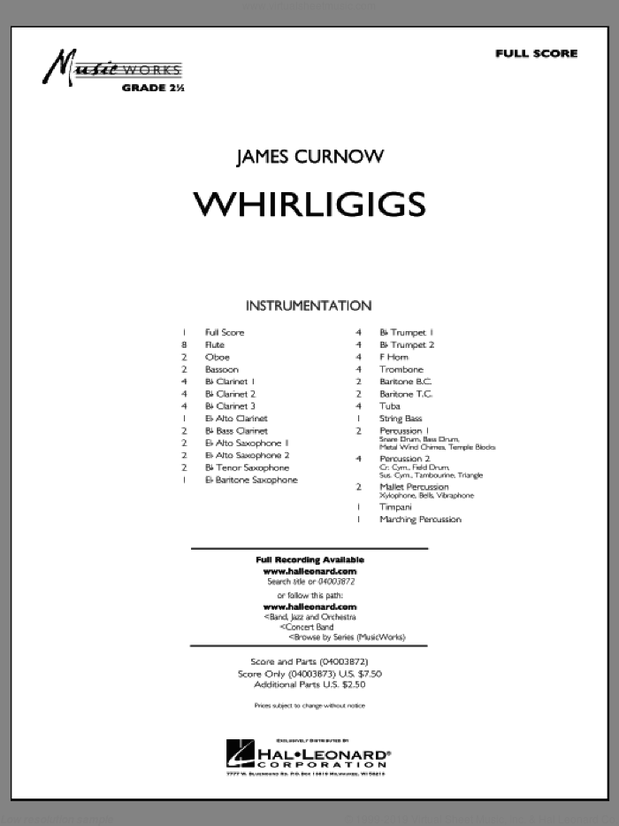 Whirligigs (COMPLETE) sheet music for concert band by James Curnow, intermediate skill level