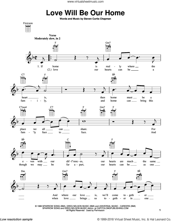 Love Will Be Our Home sheet music for ukulele by Steven Curtis Chapman and Sandi Patty, intermediate skill level