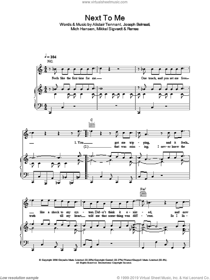 Next To Me sheet music for voice, piano or guitar by Shayne Ward, Alistair Tennant, Joseph Belmaati, Mich Hansen, Mikkel Sigvardt and Remee, intermediate skill level